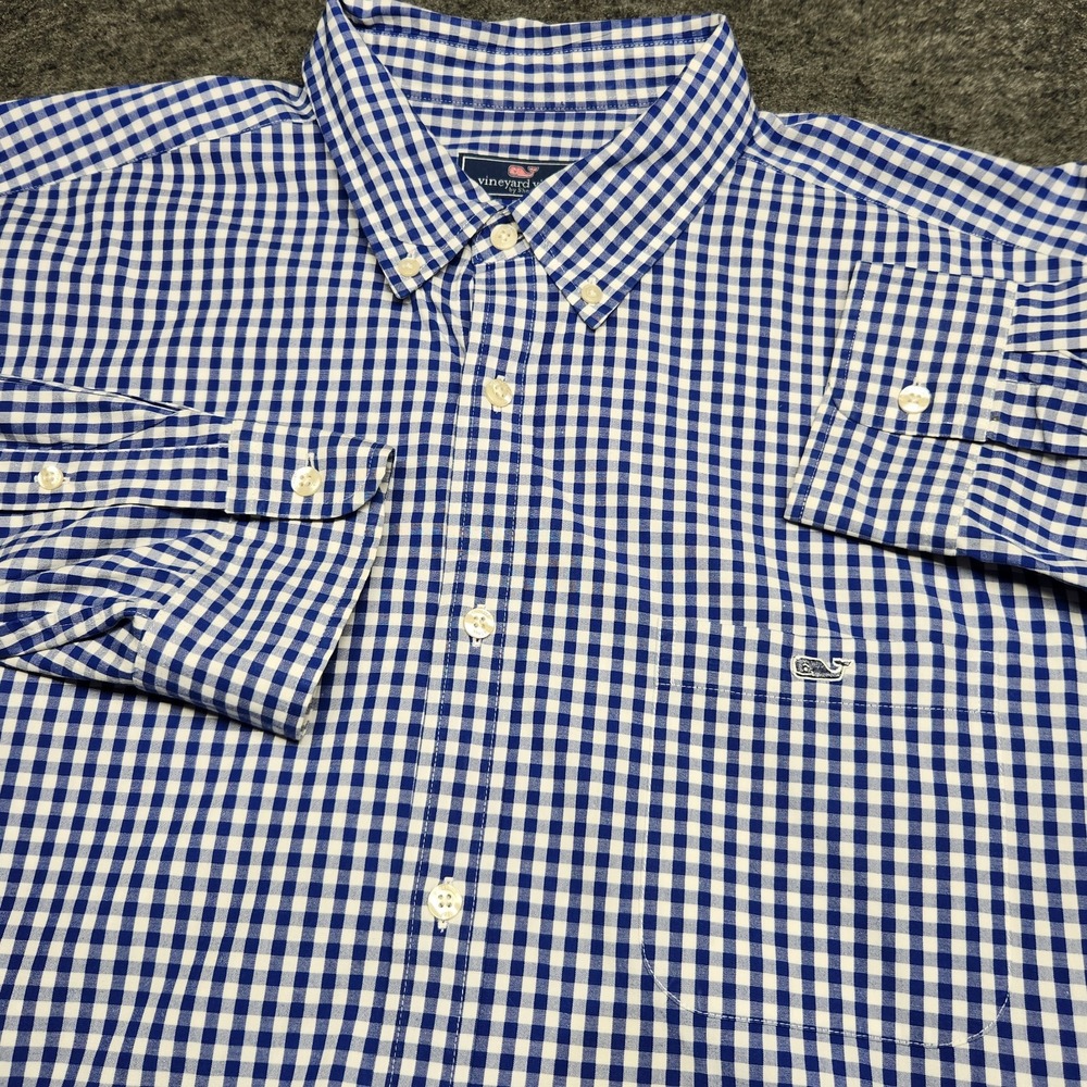Vineyard Vines Mens Classic Fit Blue Gingham Button Down Shirt Long Sleeve XXL